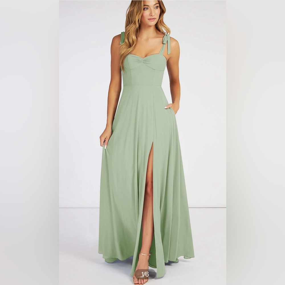 Azazie Dusty Sage Flowy Sweetheart Neckline Stretch Chiffon Dress